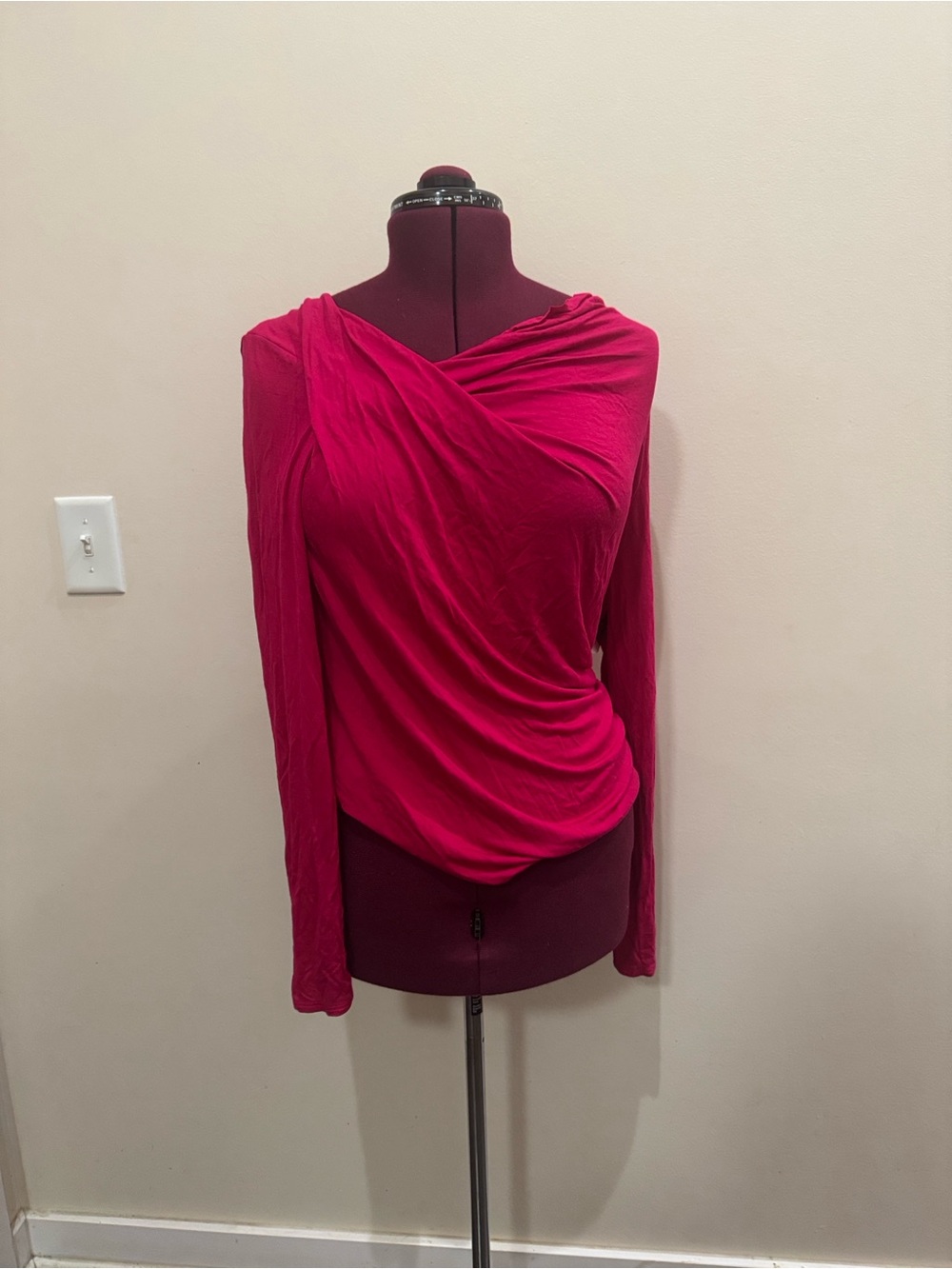 Tahari Fuchsia Draped Long-Sleeve Top